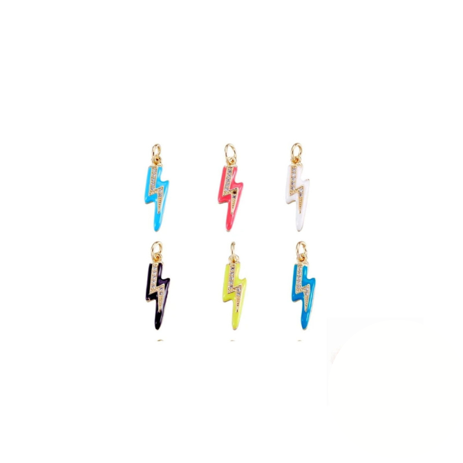 Mini Pavé Lightning Bolt Charm with Enamel Color