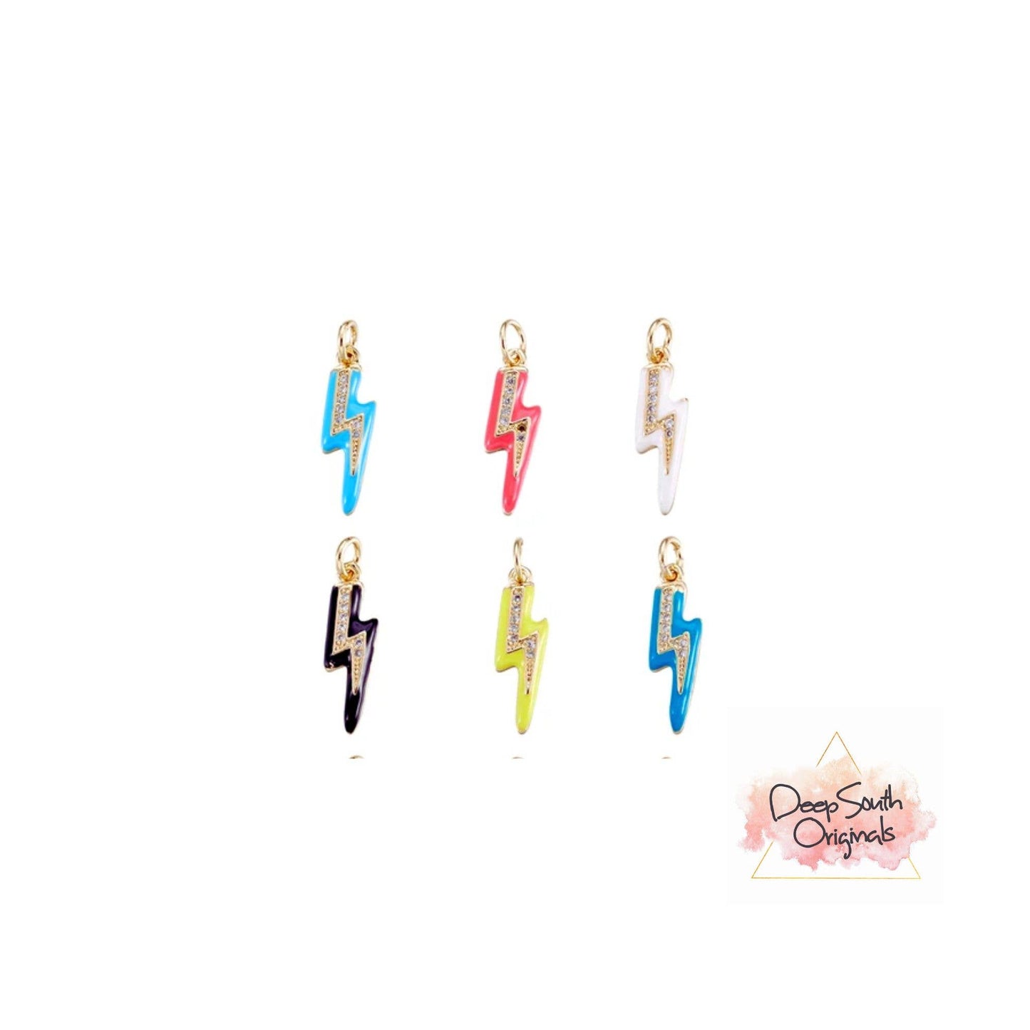 Mini Pavé Lightning Bolt Charm with Enamel Color