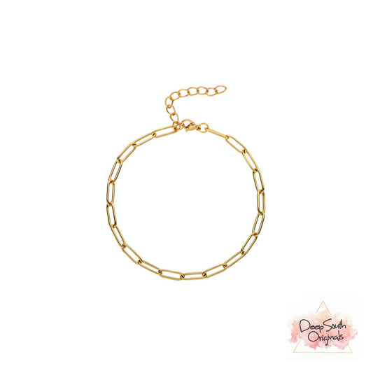 18k GP SS Paperclip Chain Charm Bracelet (Waterproof)