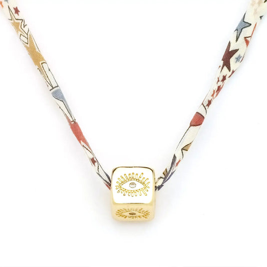 Liberty Gold Evil Eye Cube Necklace