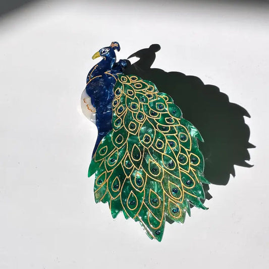 Hand-painted Peacock Claw Clip