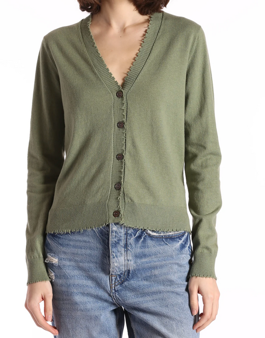 Forest Green Frayed Cardigan