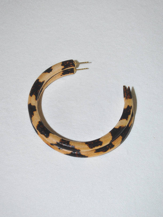 Leopard Large Mango Wood Hoop Earrings